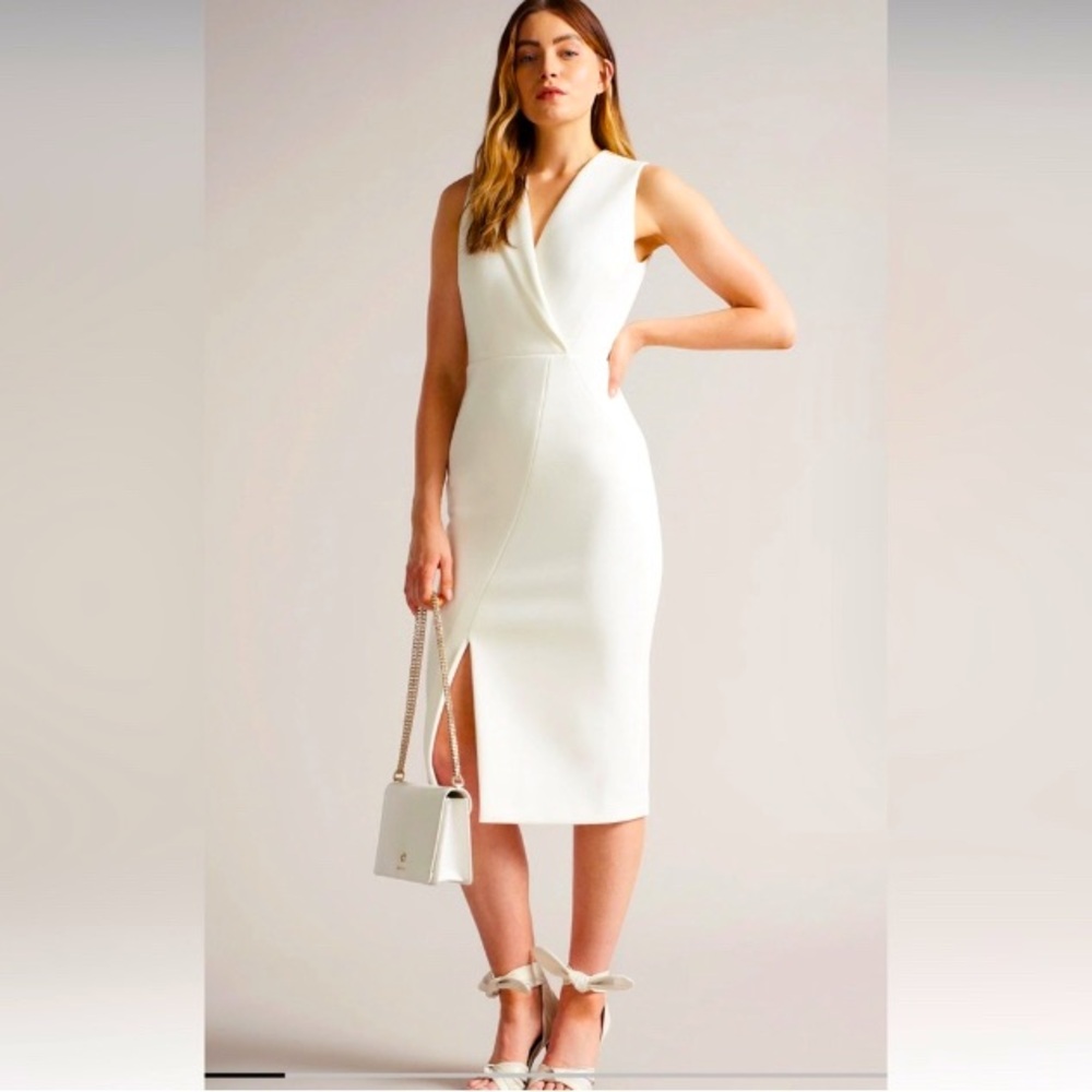 NWT Ted Baker Tilolah Seamed Bodycon Dress, White, Womens Size 3 (US 8)